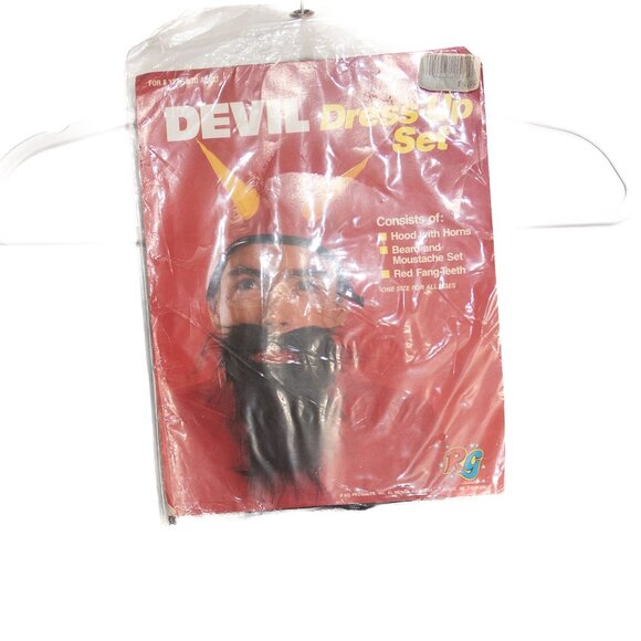 Devil Dress-Up Set One Size Fits All W/ Hood Horns Beard & Red Fang-Teeth Access - Picture 1 of 8